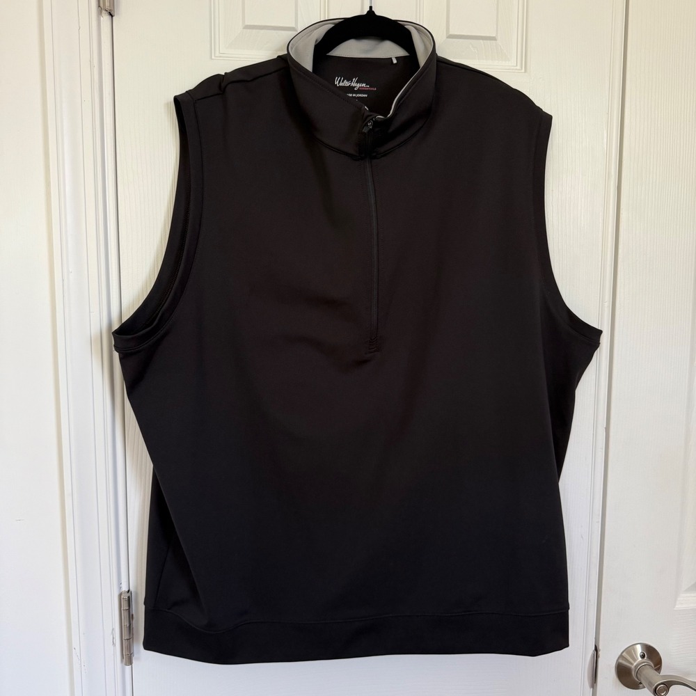 Walter Hagen Essentials Men's XL‎ Sporty Golf Vest Black 1/4 Zip Performance EUC